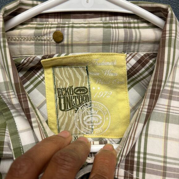 Ecko Unltd Plaid Western Shirt XL Button Down Streetwear Skater 90’s Embroidered - Picture 10 of 14